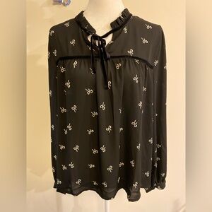 J Crew Black and White Bow Print Women's Top size XL